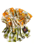 Maven Ruffle™️ Scrunchie (Duet) - orange & green gingham & floral