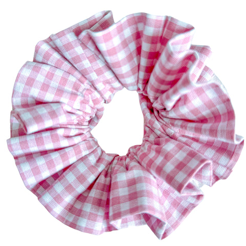 Maven Ruffle Scrunchie in baby pink gingham