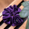 Soft velvet oversized scrunchie in royal purple with leaf