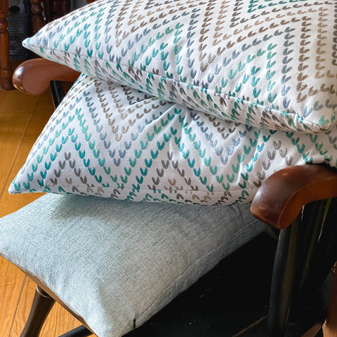 Handmade cushion - Teal & White Chevron Embroidery