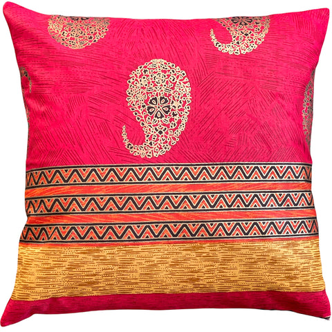 Handmade cushion cover - Pink & Orange Hand-blocked Print