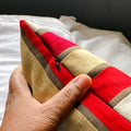 Handmade cushion - Red & Beige Cotton Velvet with invisible zip