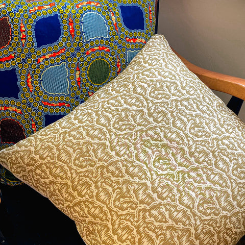 Handmade cushions - Beige Sage Linen & Cotton and African wax print cushion