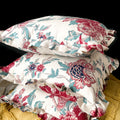 Linen red and turquoise/teal ruffle cushions