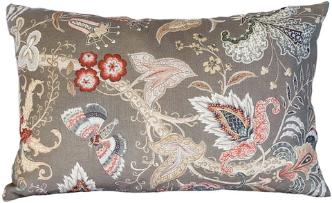 Elegant grey floral linen cushion cover