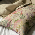 Printed linen cushion cover, with floral design, and linen fabric