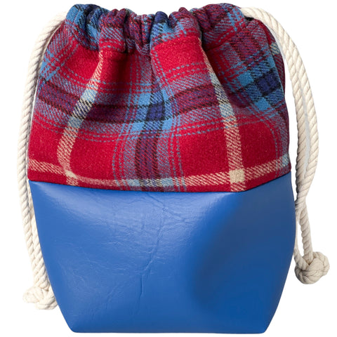 Le Sac washbag in red & blue tartan and blue faux leather