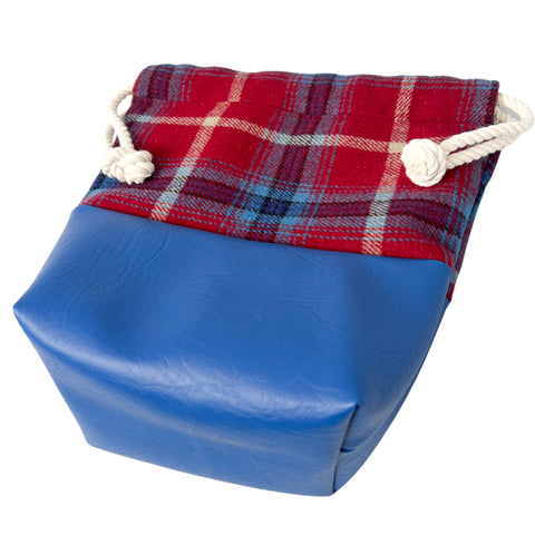 Le Sac washbag in red & blue tartan and blue faux leather