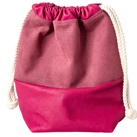 Le Sac bucket wash bag in pink cotton canvas and genuine pink leather