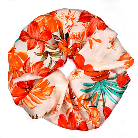 Oversized scrunchie, orange, floral