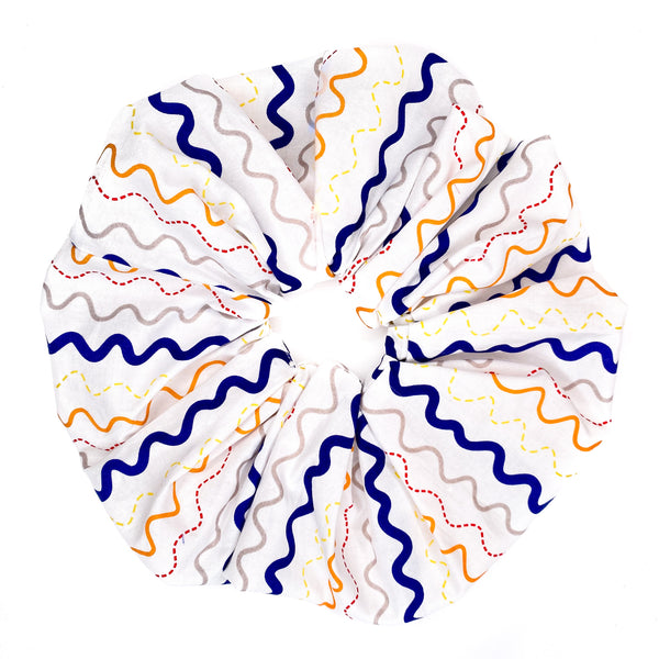 Oversized scrunchie, white, geometric