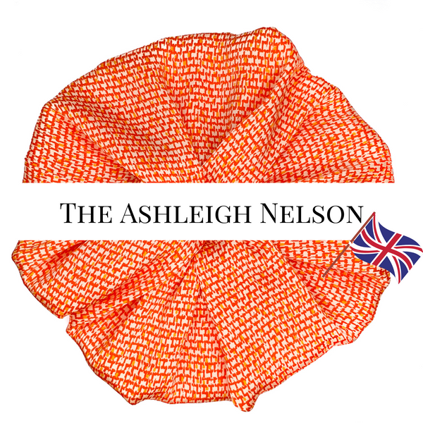 Oversized scrunchie, orange, floral, named for Olympian Ashleigh Nelson