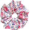 Oversized floral scrunchie in blue, red and white handmade by MAVEN FARGO