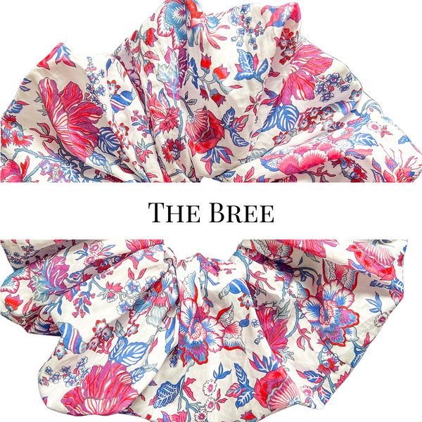Oversized scrunchie in blue, red and white handmade by MAVEN FARGO