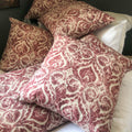 Handmade cushion - burgundy and white motif cushion - 