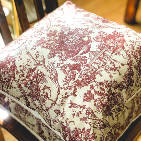 Handmade cushion - vintage burgundy and fawn motif design cushion - 