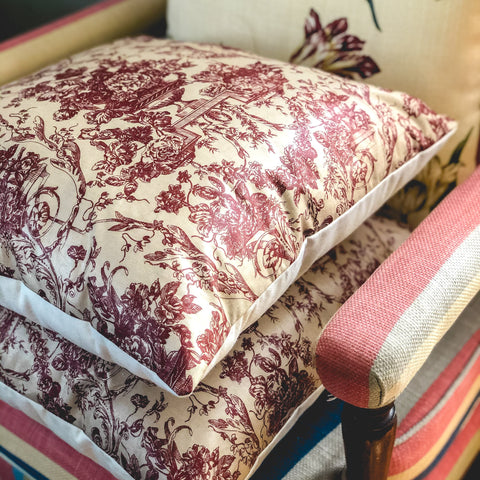 Handmade cushion - vintage burgundy and fawn motif design cushion - 