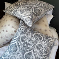 Handmade cushion - grey and white motif cushion - 