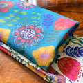 Handmade cushion - colourful bold flowers on teal
