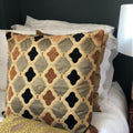 Handmade cushion - gold, black jacquard & velvet cushion - 