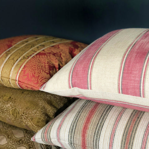 Handmade cushion - pink, cream and grey striped cushion cushion - 